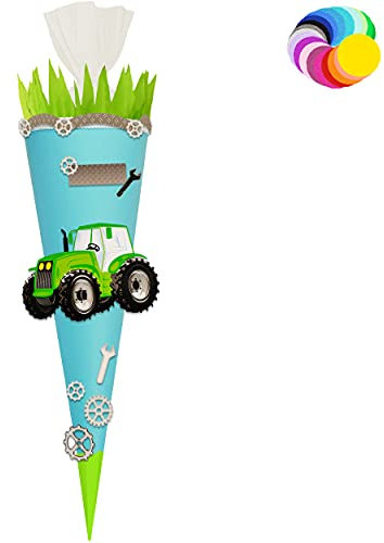alles-meine.de GmbH Bastelset - Schultüte Farbe & Größe wählbar 70/85 / 100 cm - Traktor - Farbe frei wählbar - Bastelschultüte - Zuckertüte zum selber Basteln Bemalen Bekl..