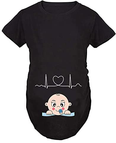 Q.Kim Womens Maternity T-Shirt en Coton lâche Elasticité Souple Enceinte avec Motif bébé Humour Imprimé Femmes Tops