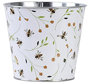 Esschert Design Blumentopf aus Zink, rund, Bienen-Druck