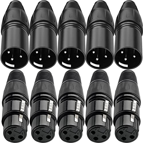 Xiatiaosann 10PCS 3 Pin XLR Solder Connector, 5 Male and 5 Female XLR Mic Snake Plug, Microphone Audio Socket for High Conductivity and Ultra-low Noise