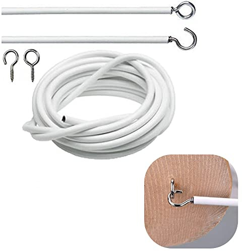 Xiaokeis Net Curtain Wire White Hanging Window Cord Cable Kit 2-4 Meters Curtain String with Self-Adhesive Hook Eyes for Curtain Rod,118.11inch
