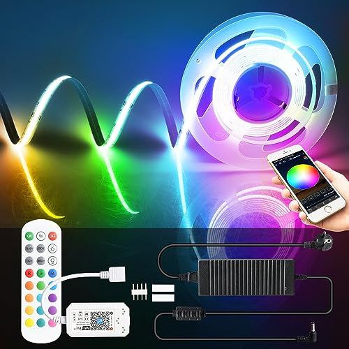 SUBOSI 5M WIFI COB RGB LED Streifen Strip Lichterkette 576LEDs/M 12V Dimmbar Verformbar LED Licht mit Ferbedienung,Band Lichtleiste Arbeitet mit Google Home Assistant/Alexaormbar LED Licht Band