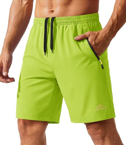 TACVASEN Running Shorts Men Breathable Gym Shorts Men Zip Pocket Sports Shorts Men Outdoor Shorts for Men Workout Shorts Men Training Shorts for Men Yellow Green