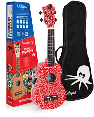 Octopus Crackle Sopran-Ukulele in Rot und Weiß