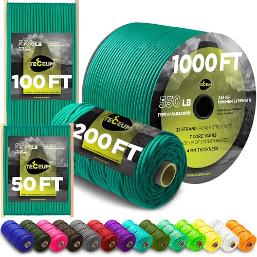 TECEUM Paracord Seil 550lb Smaragdgrün 30m Schnur 4mm für Survival Kordel