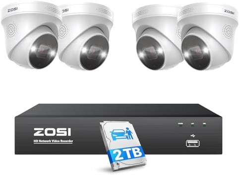 ZOSI 4K Spotlight PoE Security Camera System, 4pcs 5MP Outdoor Cam, 2TB HDD