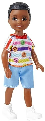Barbie Chelsea Afroamericana Muñeca pequeña con Camiseta de Caras sonrientes, Juguete +3 años (Mattel HNY58)