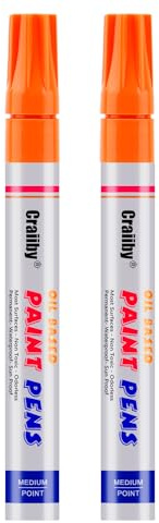 Orange Paint Markers, 2 Pack Oil-Based Waterproof Quick Dry Permanent Paint Pen Set for Rocks Painting, Wood, Fabric, Plastic, Canvas, Glass, Mugs, Metal, Tire, Stone, DIY Craft