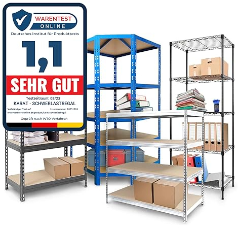 KARAT Schwerlastregale für Garage, Keller, Werkstatt - Steckregal - Weitspannregal - Lagerregal - Kellerregal - Eckregal - Reifenregal - Gitterregal (Blau, 200 x 150 x 80 cm)