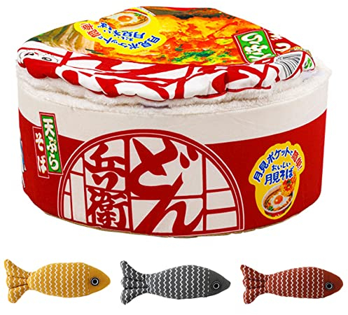 Ramen Cat Bed Cute Funny Cat Houses Warm Indoor Creative Pet Nest Covered Dog Bed (Small, Red)
