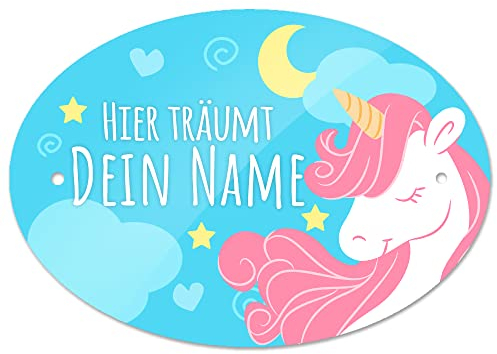 Türschild mit Namen und Motiv mit Einhorn | Kinderzimmer-Schild personalisiert
