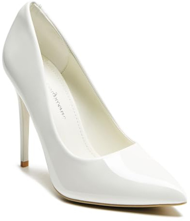hingswink Women's Pumps High Heels for Women Wedding Sexy Office Party Event Dressy Pumps 3.5 Inch Stiletto Heels Classic Pointed Toe Heel, Shinny White, 9 UK