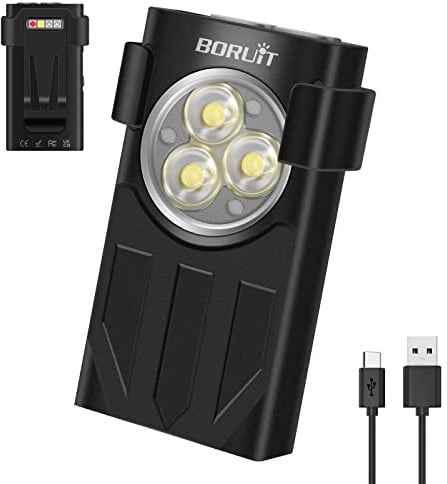 BORUIT V7 Small Powerful Torch LED Super Bright 1100 Lumens Mini Keyring Torch with Red UV Light, USB-C Rechargeable Pocket Magnetic Flashlight with Clip, 10 Modes,IPX5 Waterproof (Black)