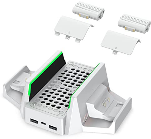 Soporte de Ventilador de Refrigeración para Xbox Series S, Ventilador de Refrigeración de Velocidad Ajustable de 4 Niveles con Estación de Carga Dual, Soporte de Refrigeración de