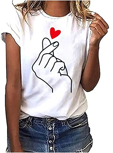 Tshirt Damen Sommer Tops Einfaches Blumendruck T-Shirt Sommerlich Kurzarm Oberteile mit O-Ausschnitt Herbst Winter Basic Shirt Pullover Lockere Bequeme Tunika Bluse Shirt Sportshirt Laufshirt