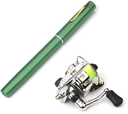 Lixada Angelausrüstung, 1M / 1,4M/1.6M Zusammenklappbar Angelrute Reel Combo Mini Pen Angelrute Kit 7 Farben-Feder-Form gefaltet Rute Rod Mit Rollenrad, Grün