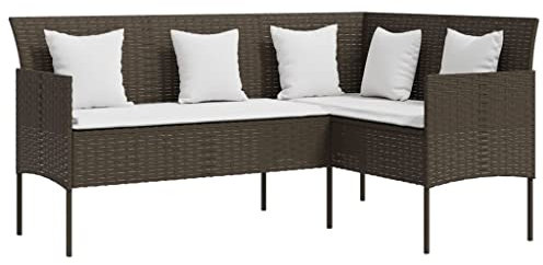 vidaXL Sofa in L-Form, Gartensofa mit Kissen Stahlrahmen, Ecksofa für Garten Terrasse, Eckcouch Gartencouch Gartenmöbel, Poly Rattan Braun