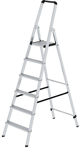 PROREGAL ML Stufen-Stehleiter | einseitig begehbar | 6 Stufen | Leiter, Teleskopleiter, Trittleiter, Bockleiter, Sprossen-Doppelleiter