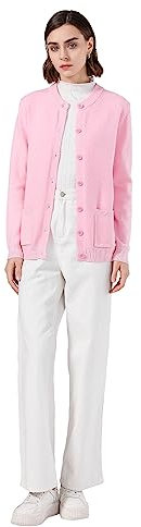 SMILING PINKER Cardigan à manches longues pour femme - Chaud - Col rond - Gilet en tricot avec boutonnière et poches, Rose, S