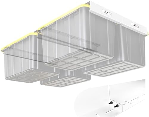 HANDT Überkopf-Garagen-Aufbewahrungsregal, Garagen-Decken-Aufbewahrungsregale, Garagenaufbewahrungsbehälter-Organisationssystem, Robustes Metall-Überkopf-Müllregal für Behälter, unterstützt die