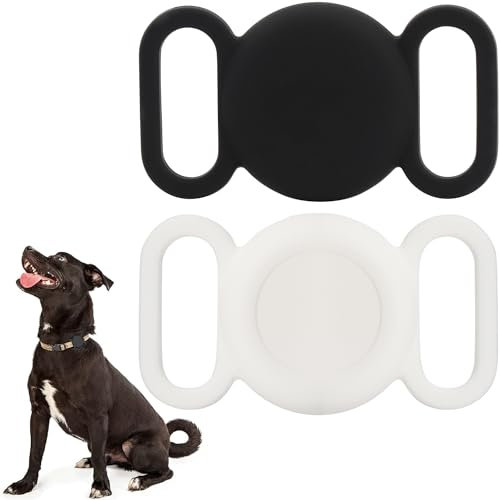 Airtag Silikon-Hundehalsband für GPS-Ortung, Schutzhülle kompatibel mit Apple Airtag, Sicherheit und Anti-Verlust (wasserabweisend, schwarz und weiß)
