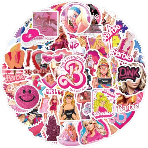 DKDDSSS Juego de 110 Pegatinas Aesthetic, Barbie y Kawaii para Botellas de Agua, Bicicleta, Monopatín, Casco y Ordenador Portátil
