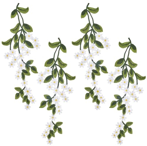 GORGECFAFT 2 Paio di Foglie Verdi Applique in Pizzo Floreale Foglie di Vite Applique in Pizzo Foresta Verde Foglia Fiore Toppe Ricamate in Pizzo Margherita Applicazioni per Cucire Artigianato