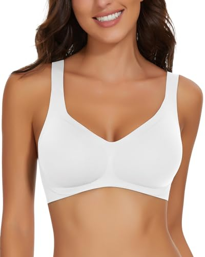 WOWENY Damen BH ohne Bügel Bequemer Seamless BHS trägerverstellbarer Softschalen BH Minimizer-BHS Seamless Push Up Tshirt BH Soft,Weiß,L