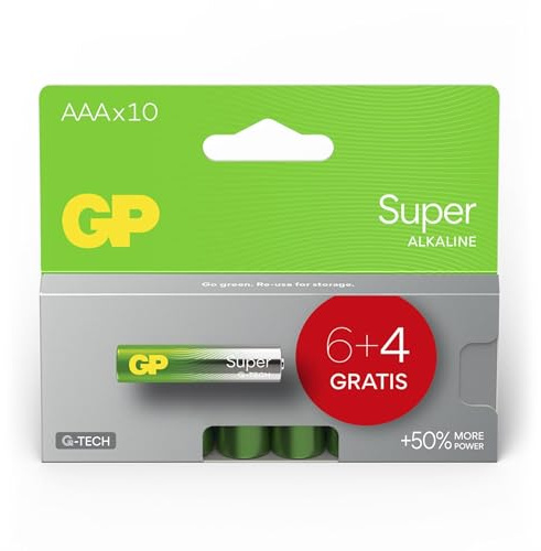 GP Super Alkaline Batterien AA 1,5V 10 Stück | AA Batterien R6 Mignon | G-TECH Technologie für zuverlässige Leistung, lange Haltbarkeit und patentierten Auslaufschutz, Ideal für Alltagsgeräte