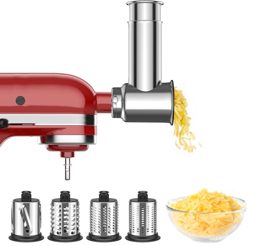 Stainless Steel Slicer Shredder Attachment for Kitchenaid Stand Mixer, Cheese Grater, Salad Maker Accessories for Kitcheanid Mixer, Grinding Powder with 4 Blades by Focollk