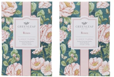 Greenleaf ROSES - 2 pack of Floral Scented Sachet Bag - Drawer Fragrance Wardrobe Air Room Freshener for Living Room Bedroom Bathroom Laundry Basket or Car