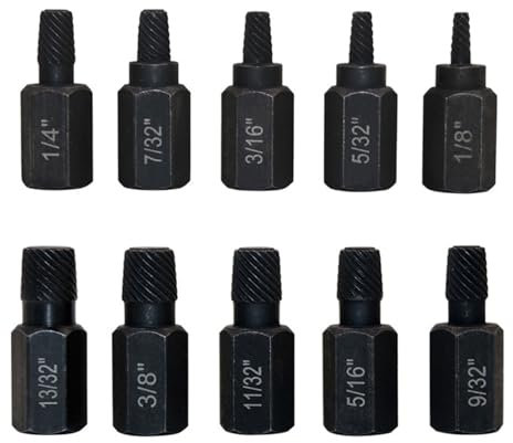 GIONAR 10Pcs Damaged Screw Extractor Set, Hex Shank Easy Out Bolt Extractor Set, Heavy-Duty Rounded Bolt Remover Tools for Rusty and Broken Bolts Removal