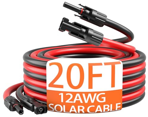 energeaster Câble d'extension solaire 12 AWG avec paire de connecteurs pour panneau solaire, câble d'extension de panneau solaire, fil de calibre 10, rouge et noir (6 m rouge + 6 m noir)