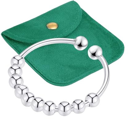 Anxiety Ring, Wasserfester Angstring, Anti Stress Ring, Fidget Ring Stressring, Akupressur Ring mit Drehbaren Perlen, Silber 925 Stress Ring Verstellbar, Antistress Ring für Mädchen und Frauen