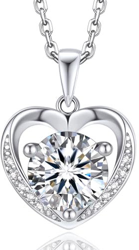 MomentWish Halskette Damen Silber 925, 2 Karat Moissanite Kette Damen Schmuck Herzkette Silberkette mit Anhänger Geschenk für Frauen Freundin Mama