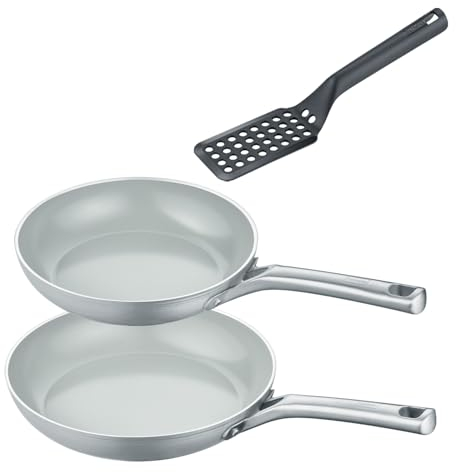 Berndes Pfannen Set b.free 3tlg. - frypan 24 cm & 28 cm – mit Pfannenwender – aus recyceltem Aluminium - allherdtauglich - Bratpfanne mit Antihaftbeschichtung –– Quarzversiegelung – ohne PFAS