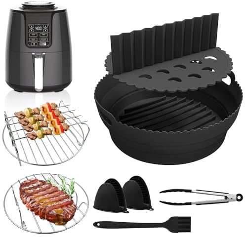 VIRIECH Molde de Silicona para Freidora de Aire Ninja Max AF160EU 5.2L - Accesorios Reutilizables con Brochetas, Pincel de Aceite y Clip Antideslizante para COSORI 4.7-5.5L y Cecotec 5.5L