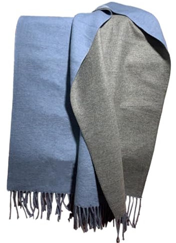 Blausky Winter Warm Schal Frauen,Wendeschal,Kaschmirschal,Zweifarbiger Schal,Dicke Deckenschal,Halstuch mit Fransen,Damen Stola,Quaste Tücher,Schal aus Kaschmir,200 x 70 cm,Blau,Dunkelgrau