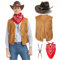 Firecos Déguisement Cowboy Cosplay Western Cowboy pour Hommes Gilet à Franges Chapeau Bandana Collier pour Carnaval Costume Hippie pour Adultes (Kaki, S)