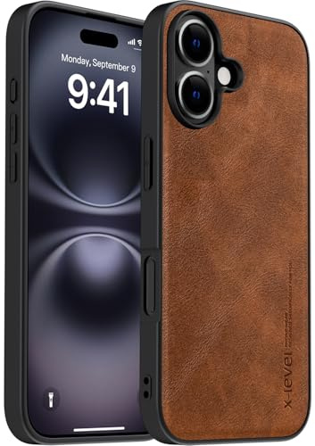 X-level Desighed für iPhone 16 Hülle, Military Grade Drop Protection, rutschfest Anti - Fingerabdruck weiches PU Leder Kratzfest zurück stoßfest Handyhülle, Braun