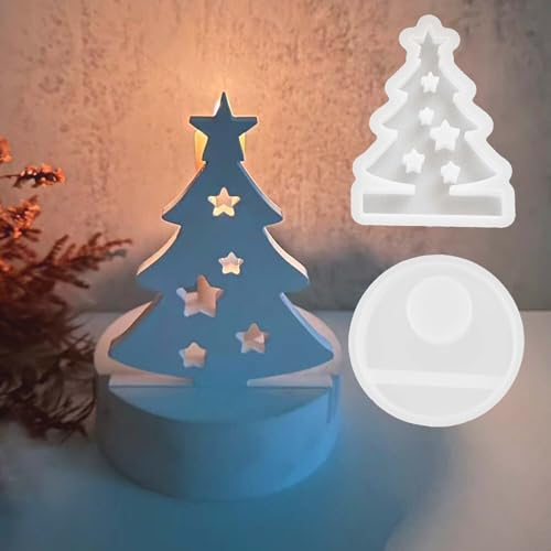 Weihnachtsbaum Silikonform WISIRENT, Weihnachtsbaum Silikon Stern Gießform mit Sockel, Weihnachtsbaumform Weihnachtsbaum Kerzenhalter, Diy Silikonform Weihnachtsbaum für Weihnachten, Halloween