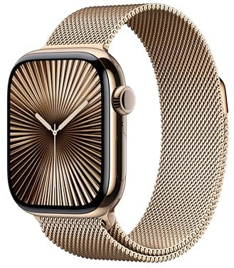 Apple Watch Series 10 GPS + Cellular Smartwatch con Caja de Titanio Oro de 42 mm y Pulsera Milanese Loop Oro - Talla única. Monitor de entreno, Pantalla Retina Siempre Activa y Neutro en Carbono