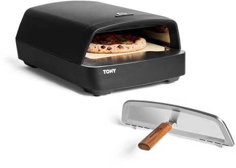 BURNHARD Gas Pizzaofen - Tony inkl. Hitzeschild, 450 °C, Tragbarer 5,9 kW Outdoor Ofen für Pizza (58,5 x 47,7 x 24,8 cm) inkl. Cordierit-Pizzastein