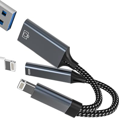 Adapter Lightning auf USB Jack (2 in 1) für iPhone 14 13 12 Pro Max Charge Kabel für iPad Buchse Kamera USB-A Foto Tastatur Schlüssel Dateien OTG 3.0 Kamera Anschluss zertifiziert für Apple MFI