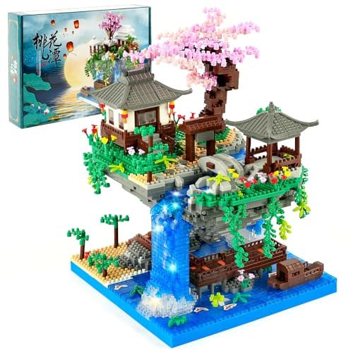 HOTUT Juego de construcción de árbol de Cerezo en Flor con LED, 2705 Piezas Micro Mini Bloques, Bloque de Construcción de Arquitectura de Estanque de Flor de Melocotón Niños y Adultos