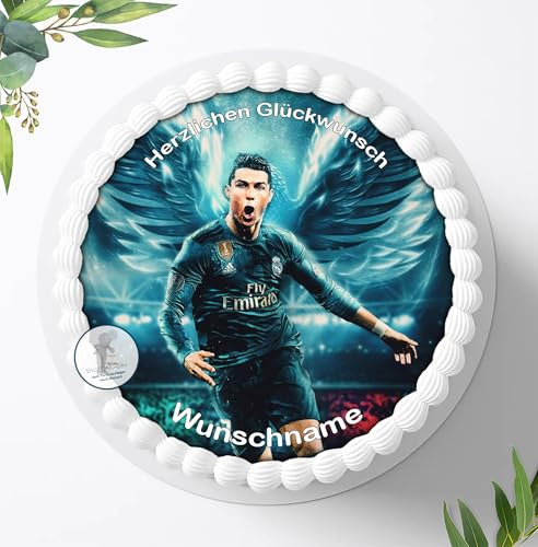 Tortenaufleger Fußball Motiv für Jungen u. Mädchen zum Geburtstag, Personalisiert mit oder ohne Wunschname Tortenbild, Essbares Foto für Torten, Deko aus Fondant, Ø 20cm - 2207z