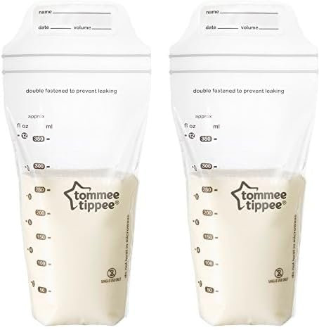 Tommee Tippee Closer to Nature Breast Milk Storage Bags, Pre-Sterilised Stand-Up Pouches, Secure Double Seal, Single Use, 350ml Capacity, Pack of 72