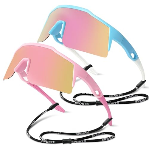 Tobriavor 2 Stück Sonnenbrille Kinder Jugendliche Polarisierte UV400 Ultraviolette Schnelle Brille Fahrradbrille Teens Sportbrille Radfahren Sonnenbrillen für Jungen Mädchen 4-15 Jahre