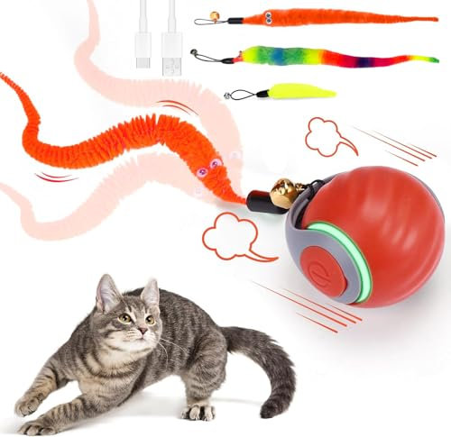 Starnearby 2025 Neu Chase Master Pro Katzenspielzeug Interaktives Katzenball Elektrisch Speedy Tail 3.0 Powerball Katze Spielzeug mit 3 Ersatzschwanz (Orange)
