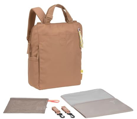 LÄSSIG Baby Wickelrucksack Wickeltasche mit Wickelunterlage, Kinderwagenbefestigung, Netztasche/GRE Conversion Backpack almond